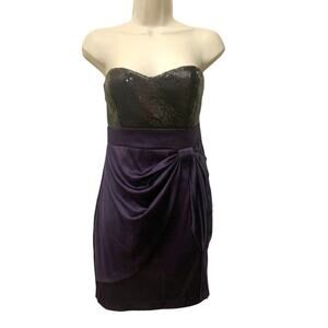 Papaya Strapless Sequin Mini Dress Black Purple Satin Bow Party Y2K Glam M